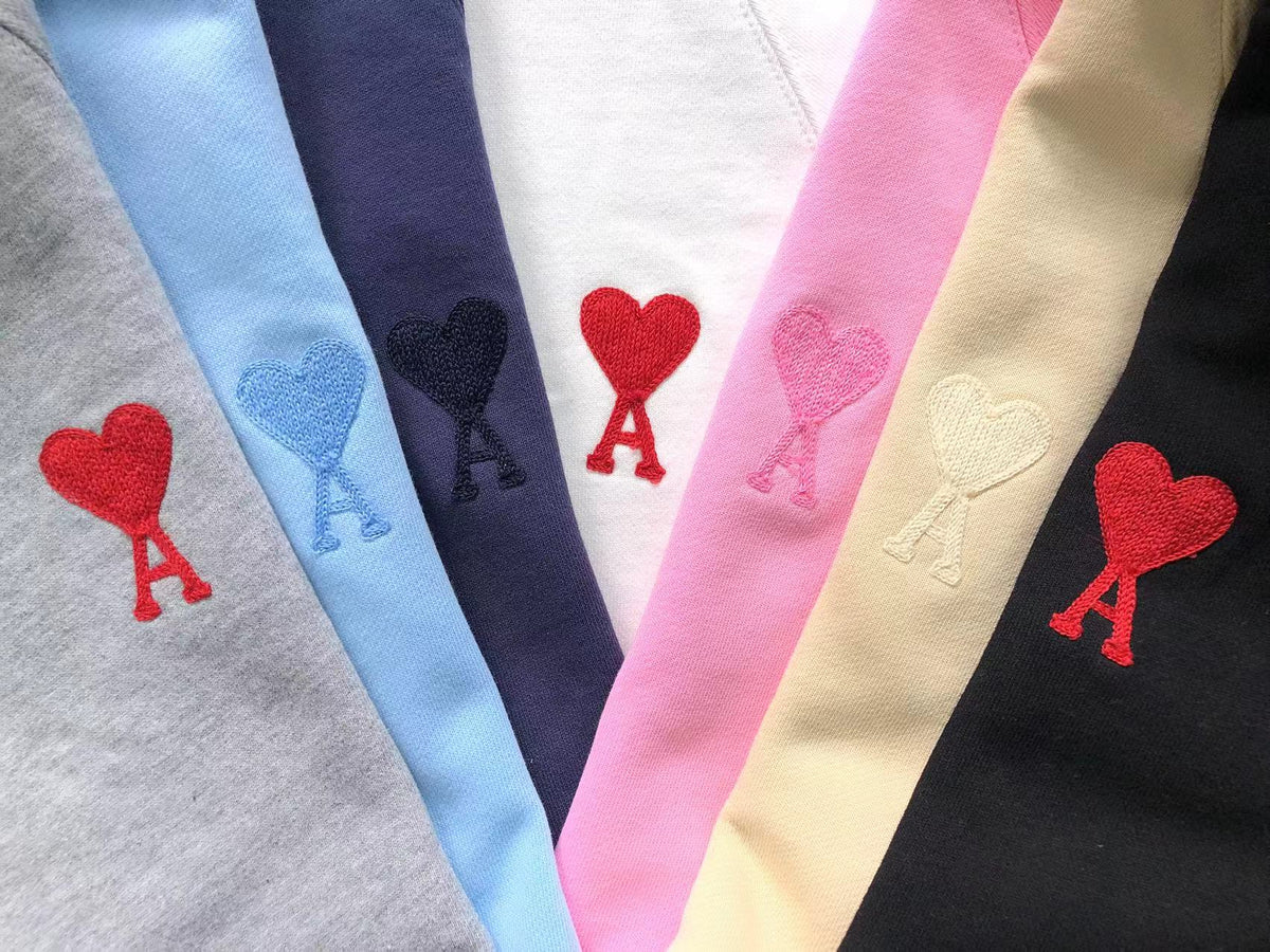 AMI Paris Red Heart Hoodie White