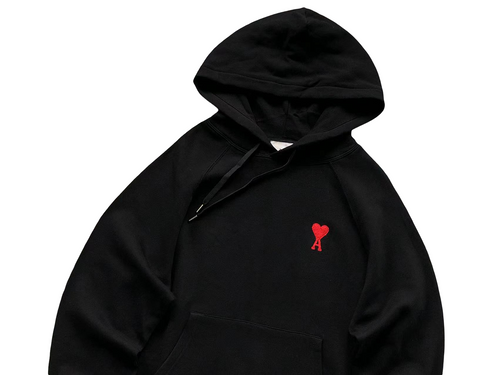 AMI Paris Red Heart Hoodie Black