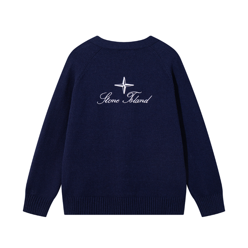 STC27 Men's and Women's V-neck Button Double Pocket Ribbed Edge Back Logo Embroidered Knitted Sweater Clothing