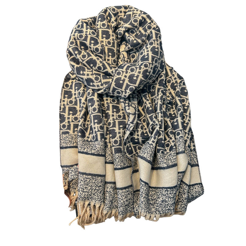 Cashmere handmade scarf women autumn and winter light luxury feeling cold warm neck outer jacquard double-sided shawl