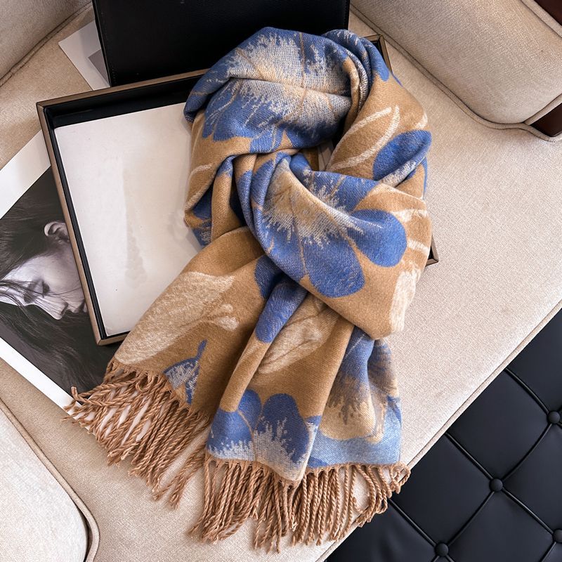 High-quality cashmere feel reversible scarf women autumn and winter elegant thickening neck protection neck shawl dual use
