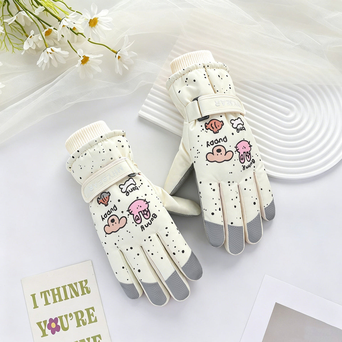 Ski gloves women's winter velvet outdoor cycling and mountaineering thickened waterproof, windproof and cold-proof warm gloves
