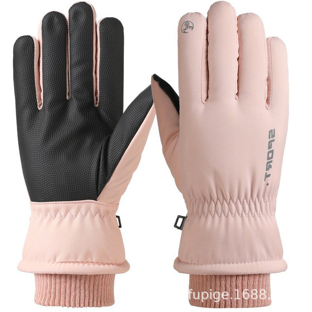 Ski gloves women's winter velvet outdoor cycling and mountaineering thickened waterproof, windproof and cold-proof warm gloves