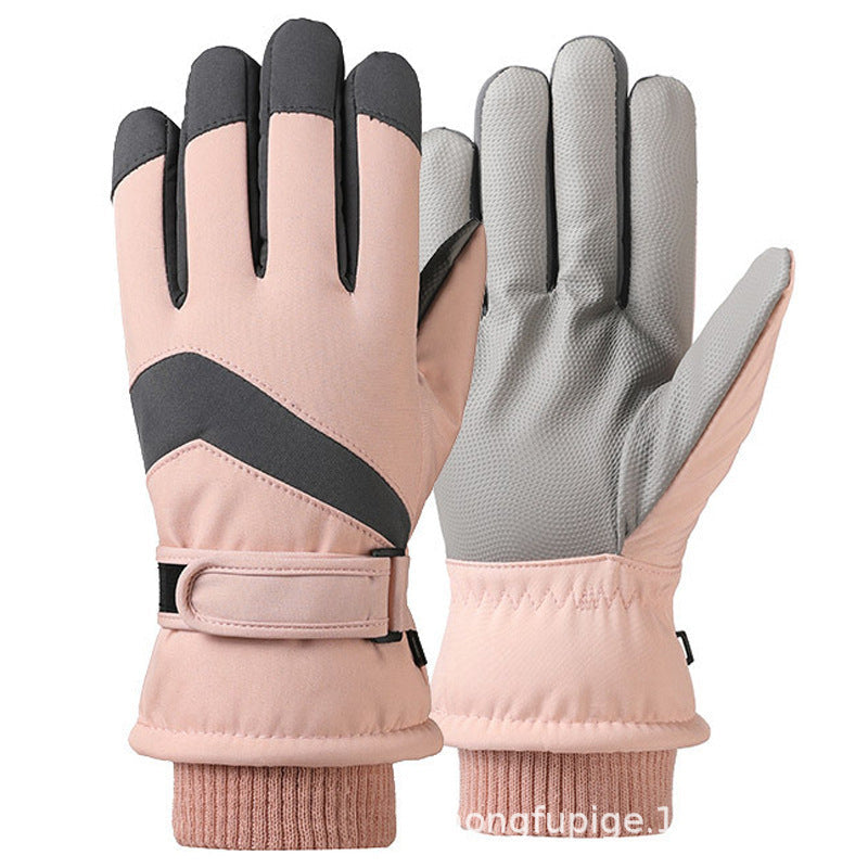 Ski gloves women's winter velvet outdoor cycling and mountaineering thickened waterproof, windproof and cold-proof warm gloves