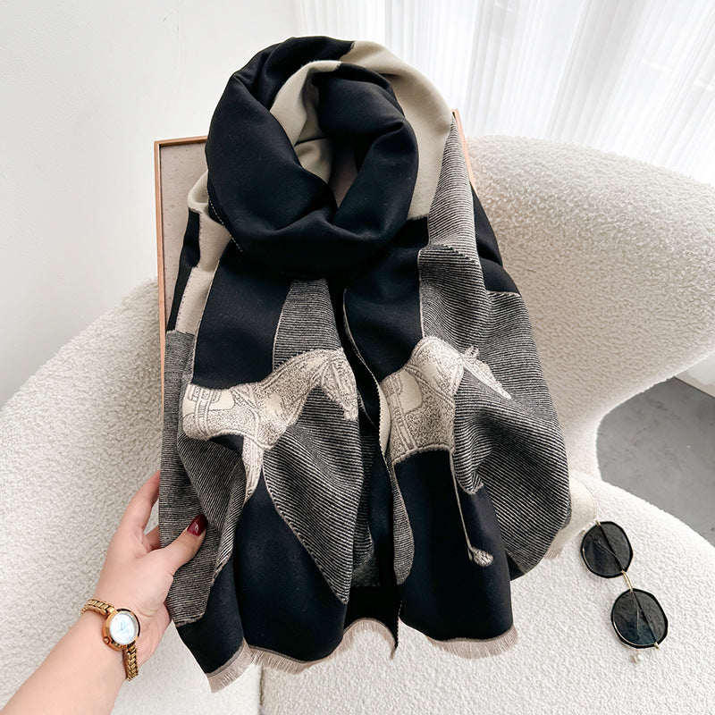 24 autumn and winter explosive stitching horse scarf women Korean style fashion warm all-match imitation cashmere neck thick premium feel