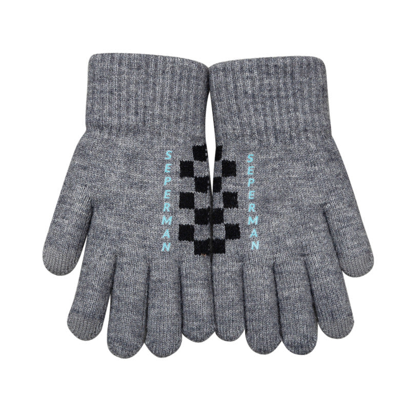 Men's Yarn Winter Battery Bike Cycling Windproof Warm Touch Screen Trendy Korean Style Thick Point Knitted Gloves